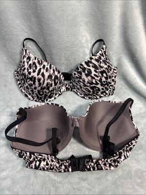 Bundle of two Calvin Klein Black Strap Leopard-Pattern Bra with matching panties